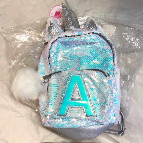 NWT JUSTICE initial “A” Unicorn Mini Backpack - Picture 3 of 12